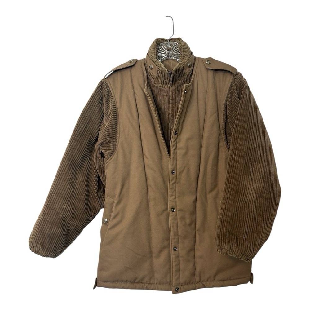 London Fog Outdoors Unlimited Mens Brown Corduroy Sleeve Canvas Jacket Size 9/10